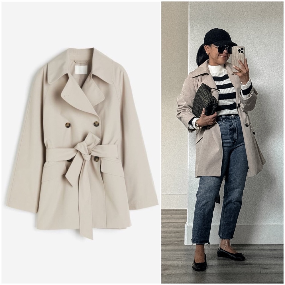 Light Beige Short Trench Coat (L, XL)